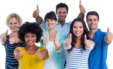 Portrait of creative team gesturing thumbs up