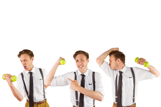 Nerd with dumbbell
