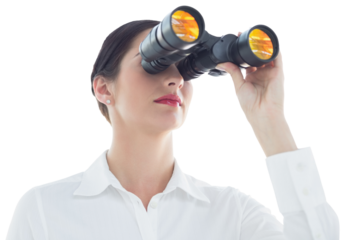Business woman looking through binoculars