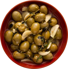 Gordijnen Olives with spice and herbs in bowl © vectorfusionart