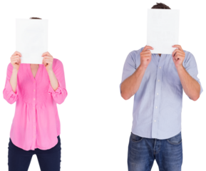 People holding sheets over faces