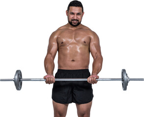 Fototapeta na wymiar Muscular man lifting heavy barbell