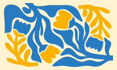 Abstract Naive Floral Handdrawn Botanical Posters Set. Modern Botanical Prints with Flowers in Contemporary Minimal Style. Design for fabric, print, cover, banner, decoration, wallpaper.