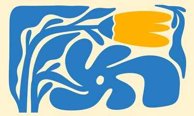 Abstract Naive Floral Handdrawn Botanical Posters Set. Modern Botanical Prints with Flowers in Contemporary Minimal Style. Design for fabric, print, cover, banner, decoration, wallpaper.