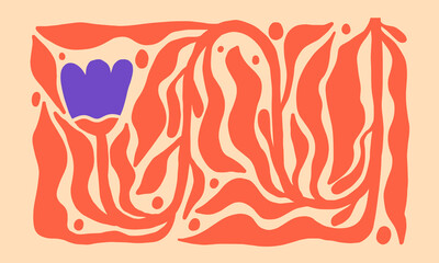 Abstract Naive Floral Handdrawn Botanical Posters Set. Modern Botanical Prints with Flowers in Contemporary Minimal Style. Design for fabric, print, cover, banner, decoration, wallpaper.