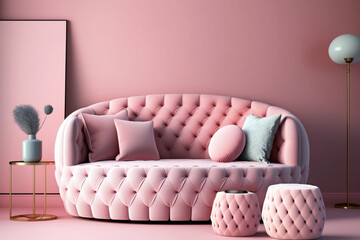 Elegant home interior exudes luxury and comfort with its stylish pink furniture. Generative AI illustration