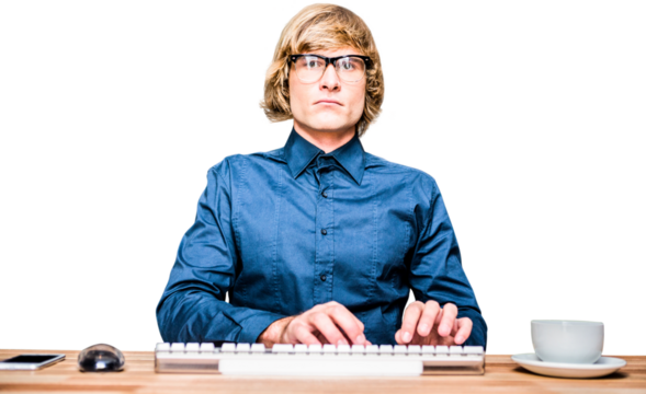 Focused hipster businessman using computer - Powered by Adobe