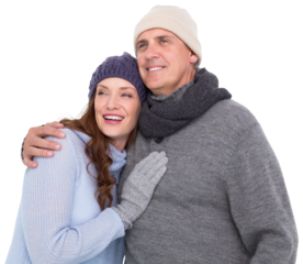 Couple in warm clothing embracing
