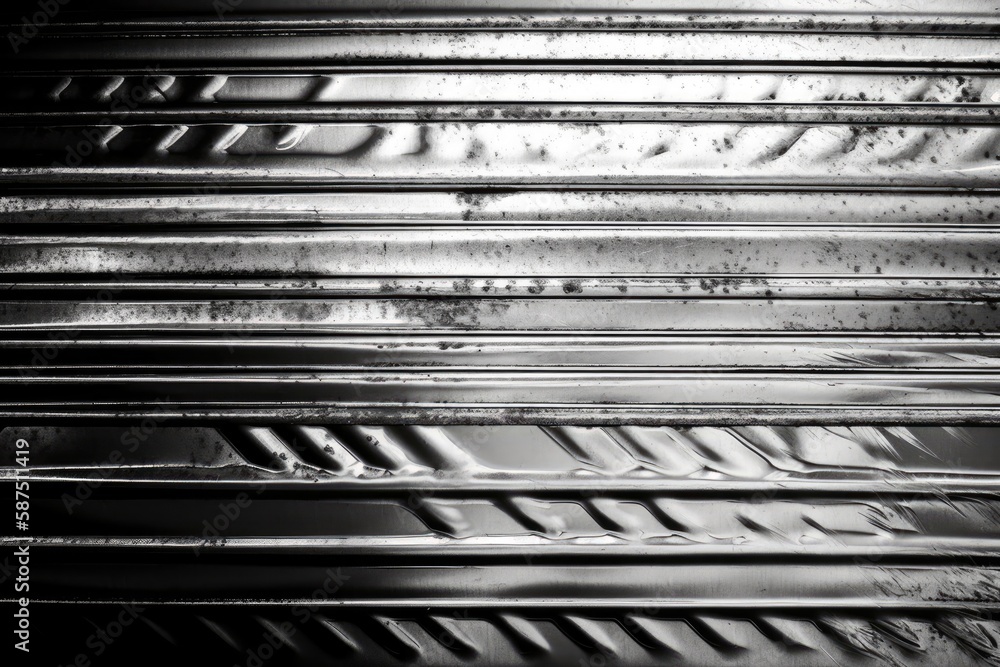 Poster monochromatic image depicting a close-up of a textured metal surface. generative ai