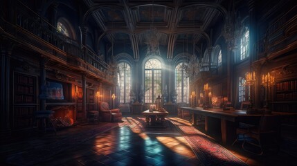 Fototapeta premium Interior View of a Cozy Bookshop. Created with generative AI.