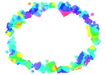 きれいなレインボーの水彩風の円形枠素材　透過PNG　虹色　カラフル