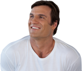 Close-up of thoughtful smiling mature man looking away