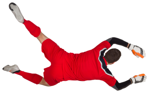 Fit goal keeper jumping up