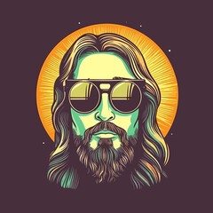 90s retro design of Jesus wearing sunglasses. Easter concept art.