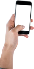 Gordijnen Cropped image of hand holding smart phone © vectorfusionart