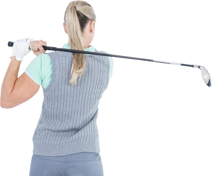 Pretty blonde playing golf - Powered by Adobe