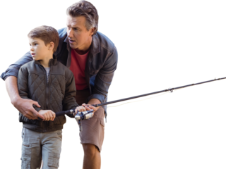 Father teaching his son fishing