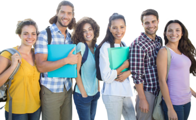 Smiling group of students standing in a row