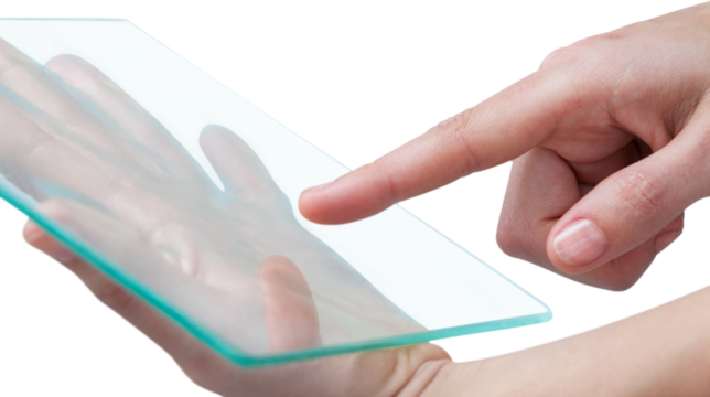 Hands pretending to use digital tablet