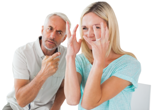 Unhappy couple sitting on chairs having an argument