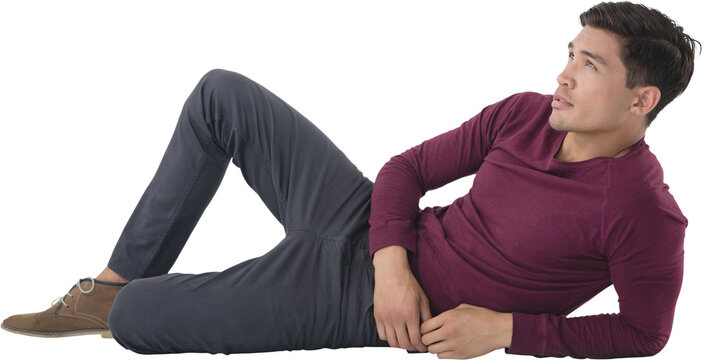 Full length of businessman reclining while looking away
