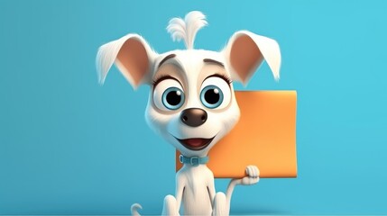 Cute Cartoon dog Holding a Blank Sign. Created with Generative AI.