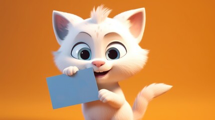 Obraz premium Cute Cartoon Cat Holding a Blank Sign. Created with Generative AI.