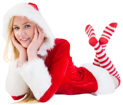 Festive blonde smiling at camera