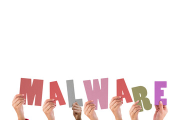 Colorful alphabet spelling malware held up by people 