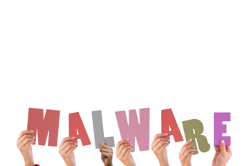 Colorful alphabet spelling malware held up by people 