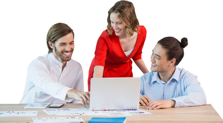 Business people discussing against white background
