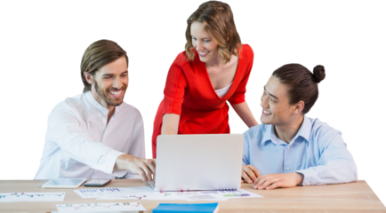 Business people discussing against white background