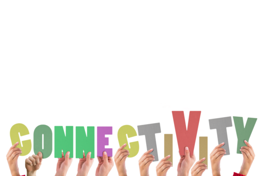 Colorful alphabet spelling connectivity held up by people  - Powered by Adobe