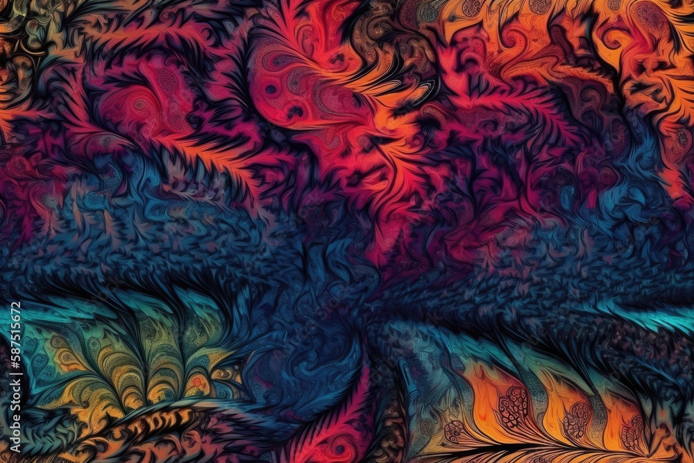 Poster vibrant and abstract painting of foliage and patterns. generative ai