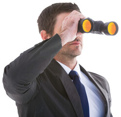 Young businessman looking through binoculars