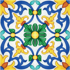 Watercolor mediterranean traditional tiles - obrazy, fototapety, plakaty