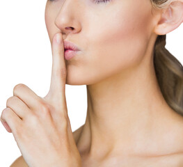 Fototapeta premium Attractive woman with finger on her lips