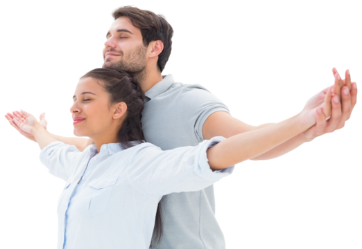 Cute couple standing with arms out