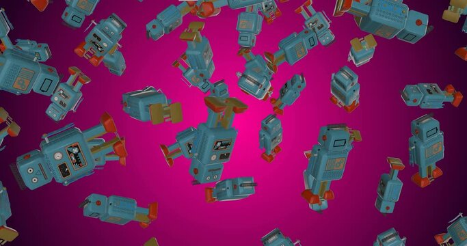 Vintage Toy Robot faling slow motion
