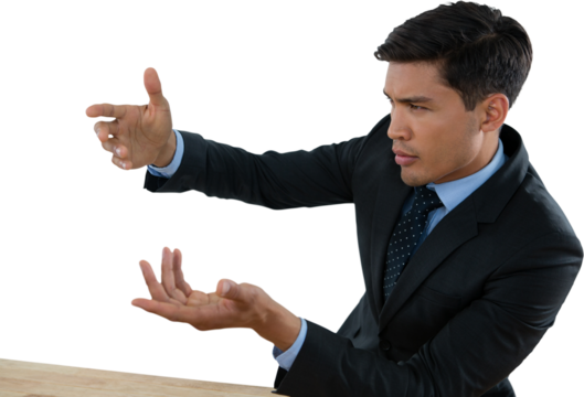 Close up of businessman gesturing during meeting