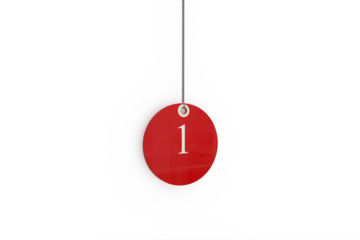 Digital composite image of red sale tag with number 1