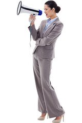 Fototapeta premium Portrait of a businesswoman shouting through a megaphone