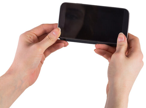 Hands holding smartphone showing screen