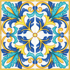 Fototapeta premium Watercolor mediterranean traditional tiles