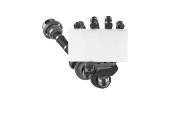 Gordijnen Digital image of black robotic hand with placard © vectorfusionart