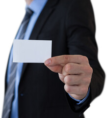 Mid section of businessman holding piece of paper