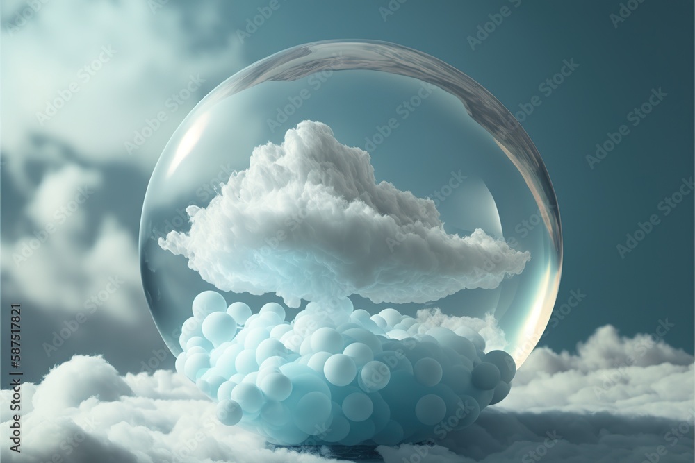 Poster beautiful modern abstract artwork of the sky captured in the transparent sphere bubble that reflect 