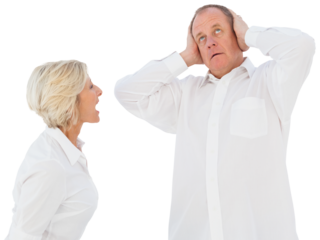 Angry older couple arguing with each other
