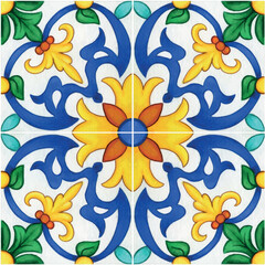 Fototapeta na wymiar Watercolor mediterranean traditional tiles