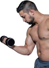 Fototapeta na wymiar Muscular man lifting a dumbbell